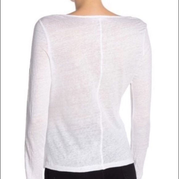 FRAME Ruched Linen V-neck Long Sleeve Shirt - Picture 7 of 9